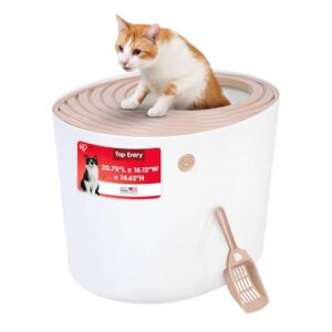 IRIS USA Large Top Entry Cat Litter Box (Beige/White)