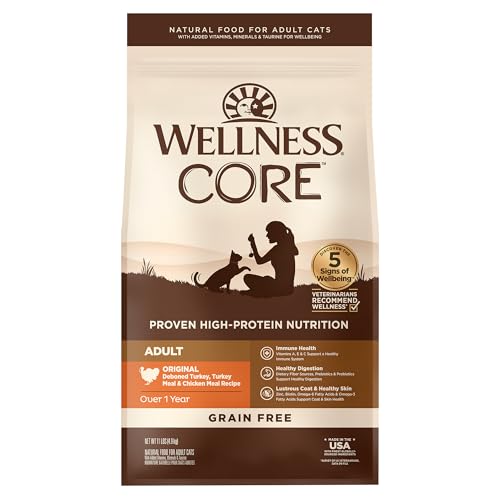 Wellness CORE Adult Dry Cat Food, Natural, Grain Free Kibble, Turkey, Turkey Meal and Chicken Recipe, 11 lb Bag