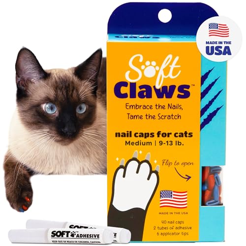 Soft Claws Nail Caps for Medium Cats, 40 Caps, Blue & Red
