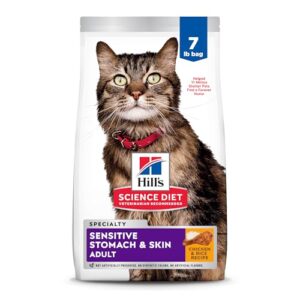 Hill’s Science Diet Adult Sensitive Stomach & Skin Dry Cat Food, Chicken & Rice (7 lb)