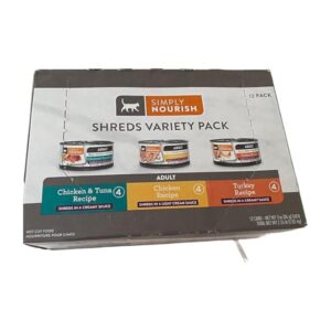 Simply Nourish Cat Canned Food, Shreds Variety Pack (12 × 3 oz)