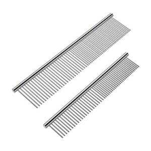 Cafhelp 2 Pack Dog Combs with Rounded Ends Stainless Steel Teeth