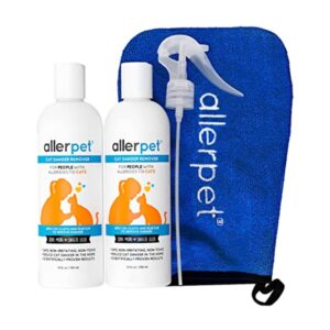 Allerpet Cat Dander Remover with Applicator Mitt & Sprayer (2×12 oz kit)
