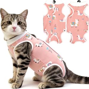 Hpetppy Cat Recovery Suit for Spay Abdominal Wounds, Breathable Onesie, S/M/L Patterns