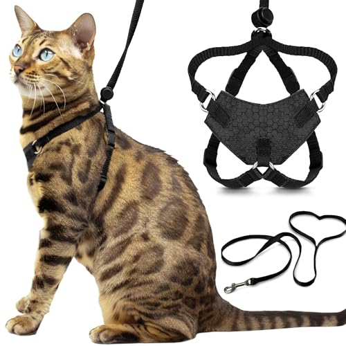 OutdoorBengal Houdini™ Escape Proof Cat Harness and Leash (Black, M/L)