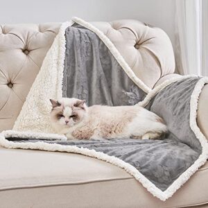 Qeils Waterproof Cat Blanket Washable Sherpa Fleece, 25×30 Grey