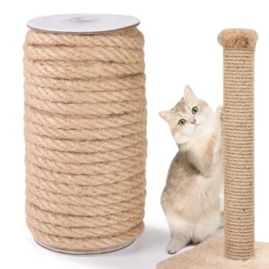 Natural Sisal Rope for Cat Scratcher Post, 5/16″ x 60 Ft Twine for Cat Tree