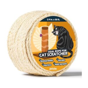 Natural Sisal Rope for Cat Scratcher and Scratching Post 1/4 Inch, 50 Feet