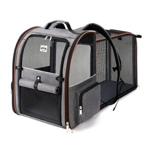 Lekebobor Cat Carrier Backpack, Expandable Pet Carrier with Sun Shade & Full Front Opening, Breathable Mesh Backpack for Small Dogs & Medium Cats