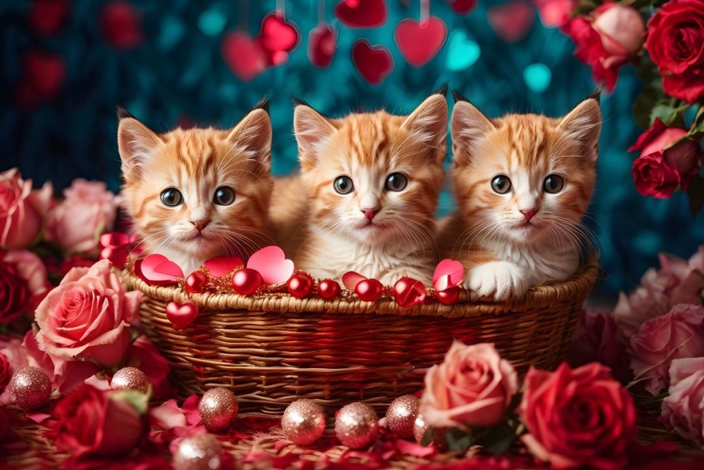 Orange kittens basket roses